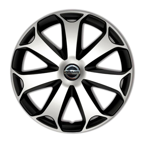 

Автомобильные колпаки 4 Racing Mega Silver-Black R15 4 шт. (с логотипом Nissan)