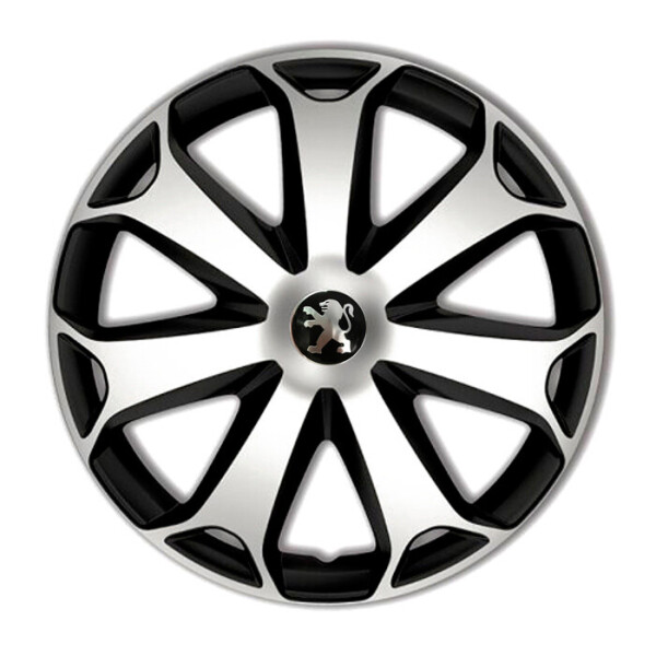 

Автомобильные колпаки 4 Racing Mega Silver-Black R15 4 шт. (с логотипом Peugeot)