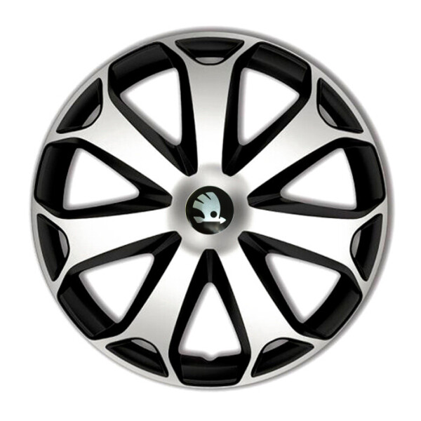 

Автомобильные колпаки 4 Racing Mega Silver-Black R15 4 шт. (с логотипом Skoda)