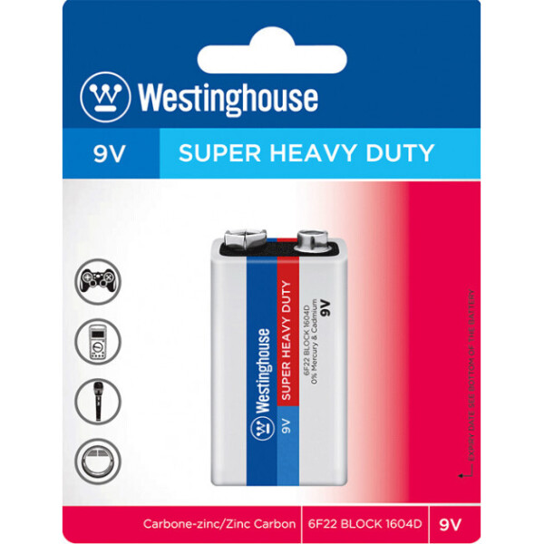 

Солевая батарейка Westinghouse Super Heavy Duty 9V/6F22 Крона 1шт/уп blister (889554000540)