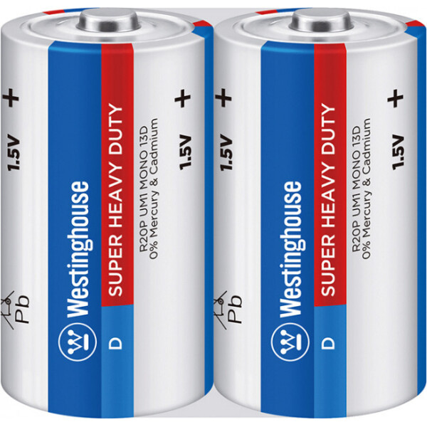 

Солевая батарейка Westinghouse Super Heavy Duty D/R20 2шт/уп shrink (889554000762)