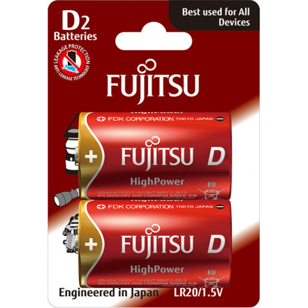 

Щелочная батарейка FUJITSU Alkaline High Power D/LR20 2шт/уп blister (4976680842109)