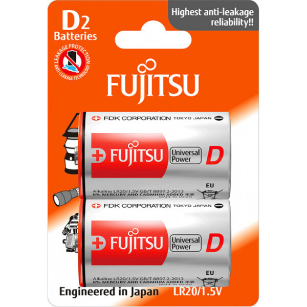 

Щелочная батарейка FUJITSU Alkaline Universal Power D/LR20 2шт/уп blister (4976680853907)