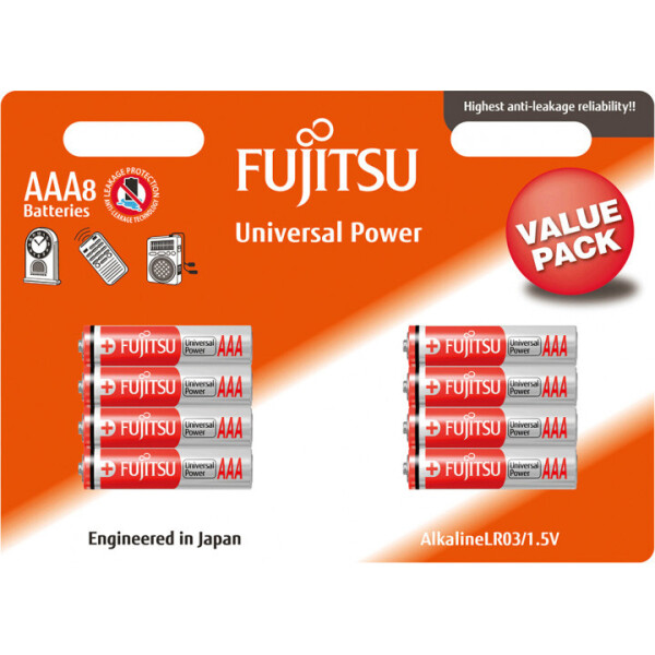 

Щелочная батарейка FUJITSU Alkaline Universal Power ААА/LR03 8шт/уп blister (4976680983901)