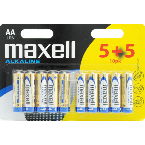 

Щелочная батарейка Maxell Alkaline AA/LR6 10 шт/уп (5+5)blister (4902580724894)