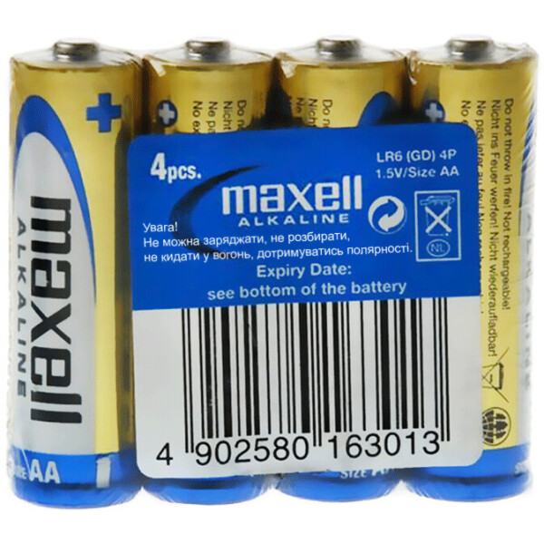 

Щелочная батарейка Maxell Alkaline AA/LR6 4шт/уп shrink (4902580163013)