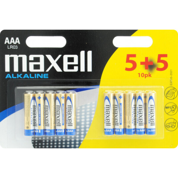

Щелочная батарейка Maxell Alkaline AAА/LR03 10шт/уп (5+5)blister (4902580724924)