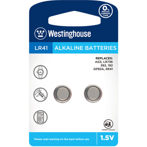 

Щелочная батарейка Westinghouse Alkaline "таблетка" LR41 (AG3) 2шт/уп blister (889554001844)