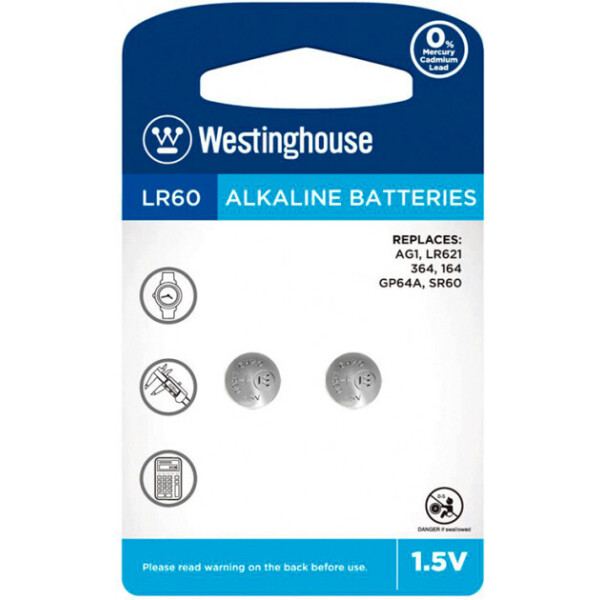 

Щелочная батарейка Westinghouse Alkaline "таблетка" LR60 (AG1) 2шт/уп blister (889554001820)