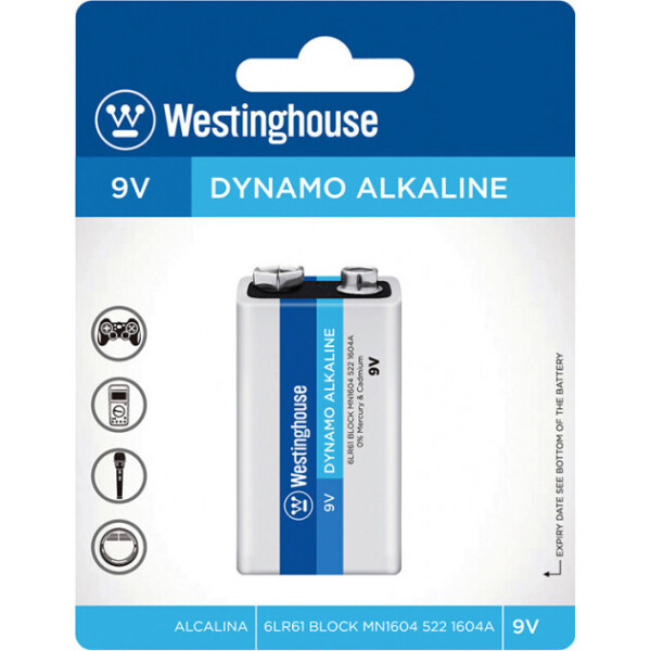 

Щелочная батарейка Westinghouse Dynamo Alkaline 9V/6LR61 Крона 1шт/уп blister (889554000045)