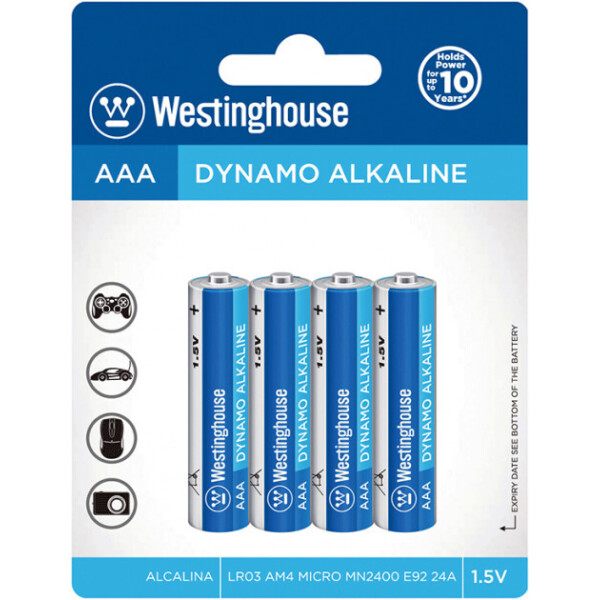 

Щелочная батарейка Westinghouse Dynamo Alkaline AAА/LR03 4шт/уп blister (889554000007)