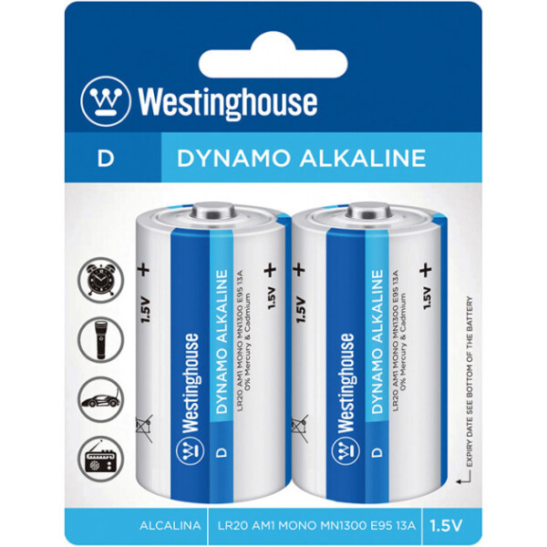

Щелочная батарейка Westinghouse Dynamo Alkaline D/LR20 2шт/уп blister (889554000038)