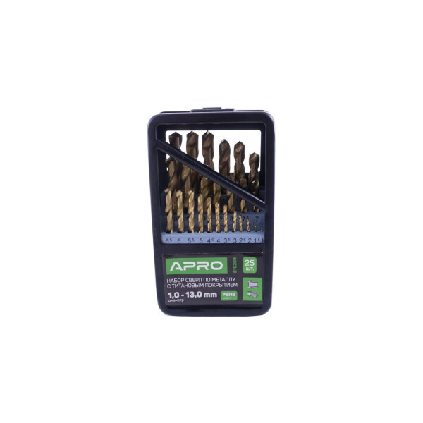 

Набор сверл по металлу Apro - 25 шт. (1-13 мм) титан (810209)