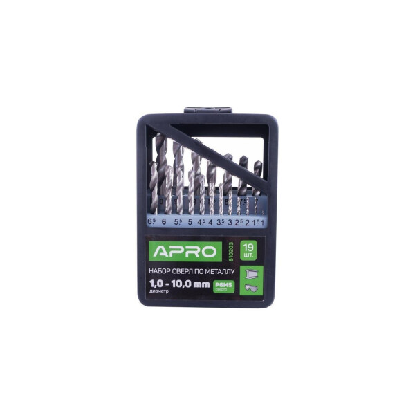 

Набор сверл по металлу Apro - 19 шт. (1-10 мм) (810203)