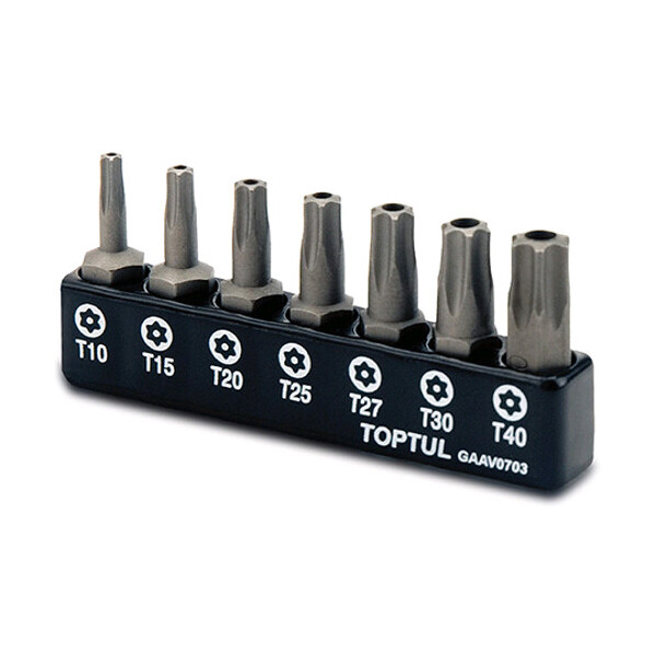 

Набор бит TORX с отверстием TOPTUL 1/4 7ед. (T10-T40) GAAV0703