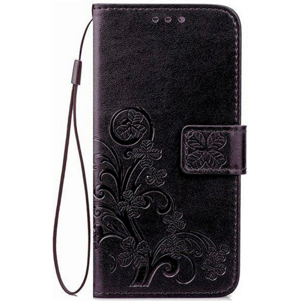 

кожаный (книжка) Four-leaf Clover с визитницей для Samsung Galaxy M10 (черный) (686209)
