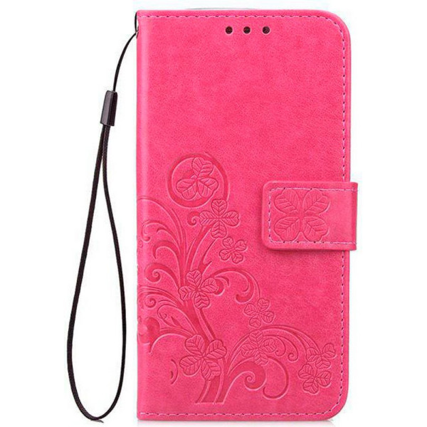 

кожаный (книжка) Four-leaf Clover с визитницей для Samsung Galaxy M20 (Розовый) (686212)