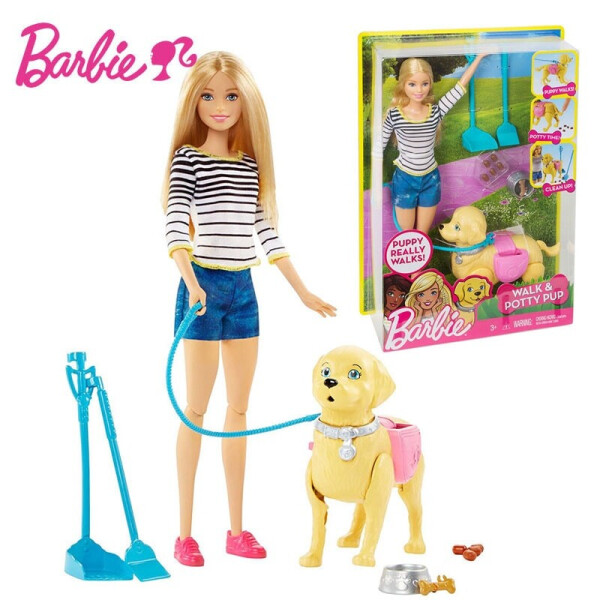 Акція на Кукольный набор с собакой Кукла Барби прогулка со щенком - Barbie Walk and Potty Pup Playset від Allo UA
