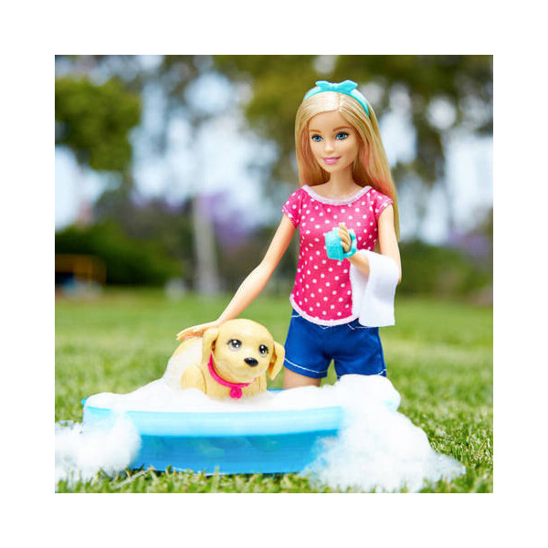 Акція на Кукольный набор Кукла Барби купание щенка - Barbie Splish Splash Pup Playset від Allo UA