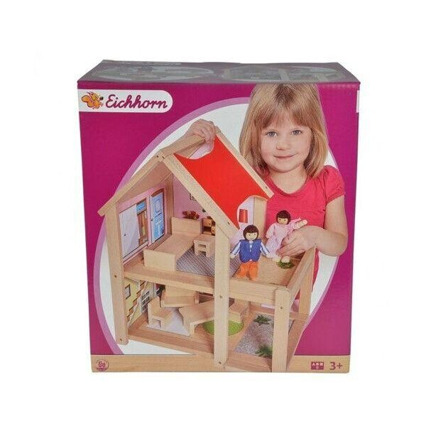 Акція на Детский Игровой Набор Деревянный 2-х этажный дом для кукол с террасой и мебелью Eichhorn 35x22,5x40 см від Allo UA