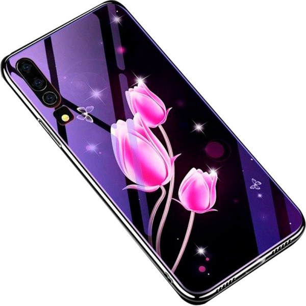 Чехол TPU+Glass Fantasy с глянцевыми торцами для Huawei P30 (Тюльпаны) (700171)