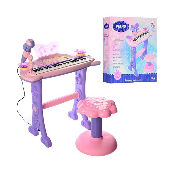Акція на Детский синтезатор - пианино на ножках со стульчиком, микрофоном, 37 клавиш, со световыми эффектами арт. 6613 від Allo UA