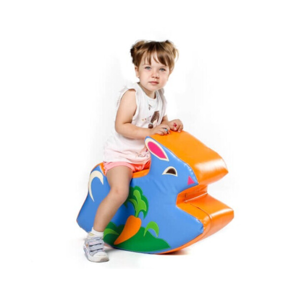 Акція на Детская мягкая игрушка-качалка с вышивкой для одного ребенка для квартиры, детского сада Зайчик 70х50х23 см від Allo UA