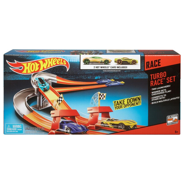Акція на Детский Игровой Набор Хот Вилс Трек с двумя автомобилями Turbo Race Set 3 Speed ​​Launcher Hot Wheels Mattel від Allo UA