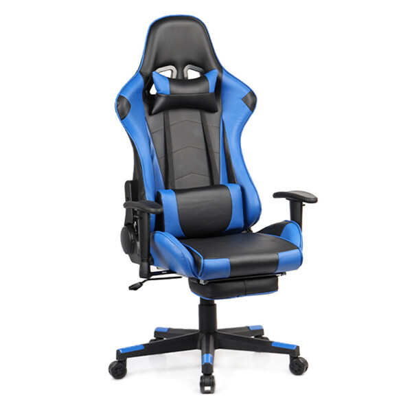 

Ортопедическое геймерское кресло Seaton Racer с подставкой для ног BL1013blue черно-синее