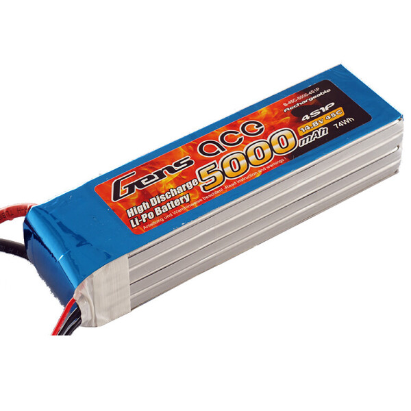 

Аккумулятор Gens Ace LiPO 14,8 5000мАч 4S 45C 160х45х34мм 550г T-Deans (B-45C-5000-4S1P)
