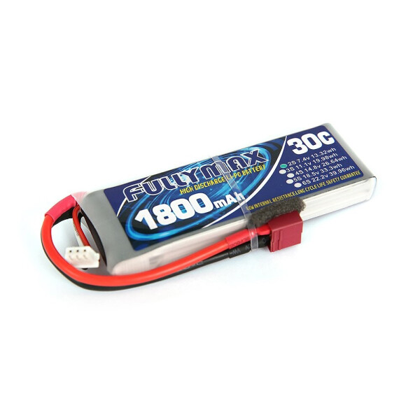 

Аккумулятор Fullymax LiPO 7,4В 1800мАч 2S 30C 101х35х12,6мм 101г T-Plug (FB1800HP-2S)
