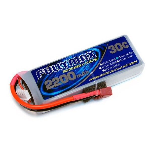 

Аккумулятор Fullymax LiPO 11,1В 2200мАч 3S 30C 101х35х24,5мм 174г T-Plug (FB2200HP-3S)