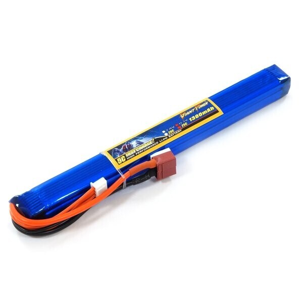 

Аккумулятор для страйкбола Giant Power Li-Pol 11.1V 3S 1300mAh 25C 18х17х190мм T-Plug