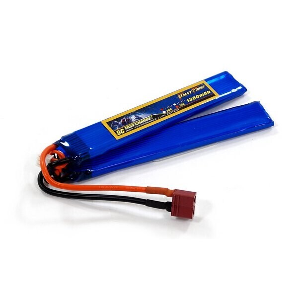 

Аккумулятор для страйкбола Giant Power Li-Pol 7.4V 2S 1300mAh 25C 2 лепестка 6.5х21х130мм T-Plug