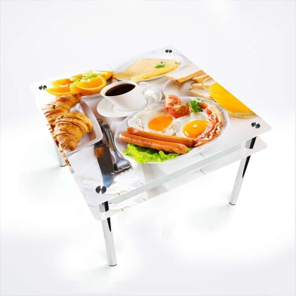 

БЦ-Стол квадратный с проходящей полкой Nice breakfast 900х900 мм фотопечать (FP0879-4-4)