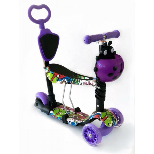 

Самокат-беговел 5 в 1 QD Scooter с родительской ручкой граффити