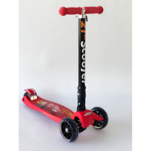 

Самокат Scooter для мальчика красный с машинками