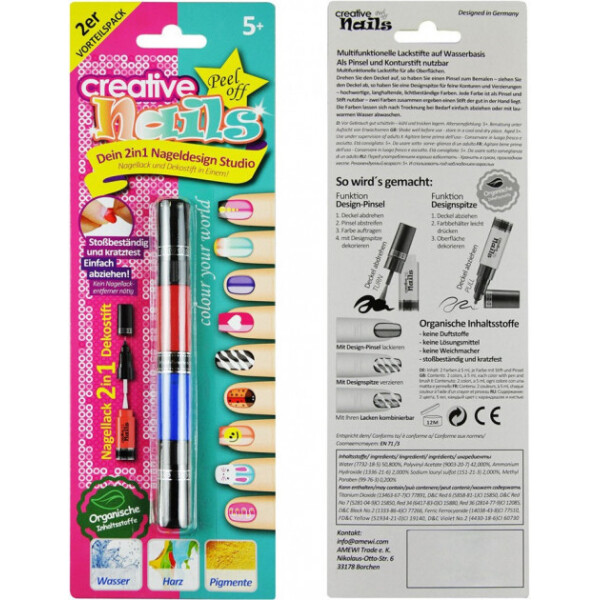 

Лак карандаш для ногтей детский Creative Nails на водной основе 2 цвета (MA-303003)