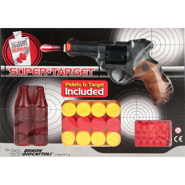 

Пистолет Edison Giocattoli Supertarget 19 см 6 зарядный с мишенями и пульками (ED-0480210)