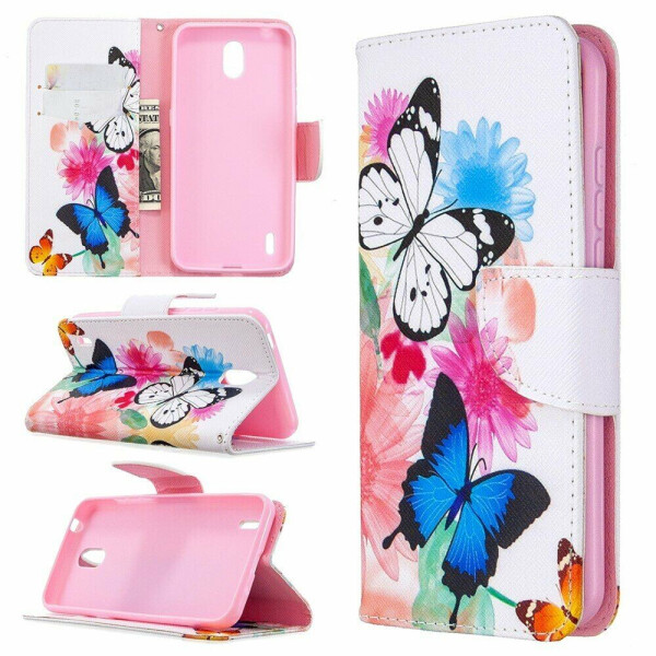 

Чехол-книжка Deexe Color Wallet для Nokia 1.3 - Butterflies and Flowers