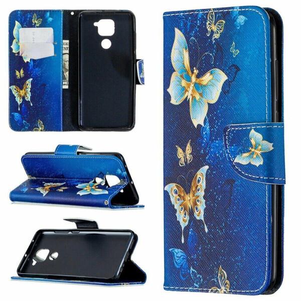 

Чехол-книжка Deexe Color Wallet для Xiaomi Redmi Note 9 / Redmi 10X - Blue and Gold Butterfly