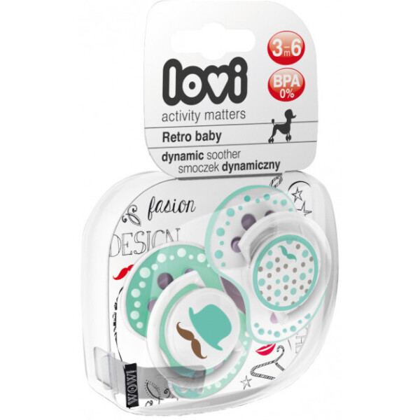 

Пустышка Lovi Retro Baby силиконовая динамическая 3-6 мес 2 шт (22/804boy)
