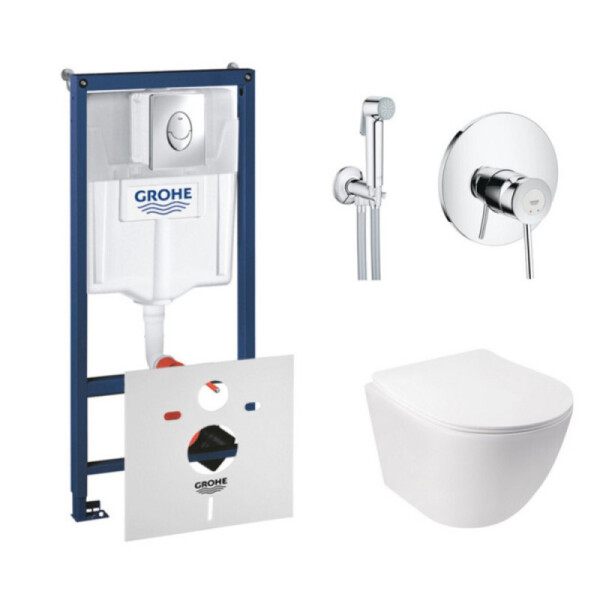 

Инсталляция Grohe Rapid SL 38721001 с унитазом Q-tap Jay WHI 5176 с сиденьем + набор для гигиенического душа со смесителем Grohe BauClassic 2904800S, 38721001WHI51762904800S