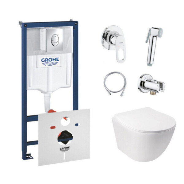

Инсталляция Grohe Rapid SL 38721001 с унитазом Q-tap Jay WHI 5176 с сиденьем + набор для гигиенического душа со смесителем Grohe BauLoop 111042, 38721001WHI5176111042