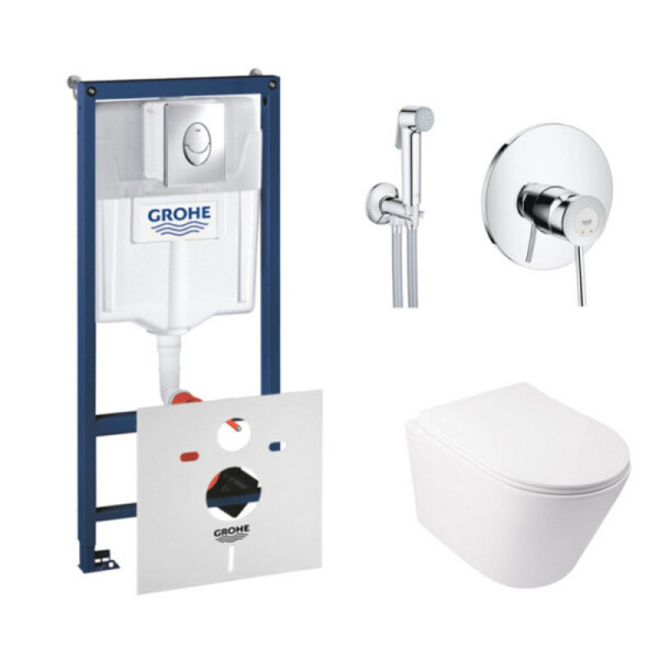 

Инсталляция Grohe Rapid SL 38721001 с унитазом Q-tap Swan WHI 5178 с сиденьем + набор для гигиенического душа со смесителем Grohe BauClassic 2904800S, 38721001WHI51782904800S