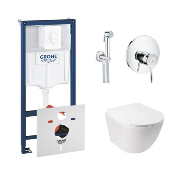 

Инсталляция Grohe Rapid SL 38722001 с унитазом Q-tap Jay WHI 5176 с сиденьем + набор для гигиенического душа со смесителем Grohe BauClassic 2904800S, 38722001WHI51762904800S