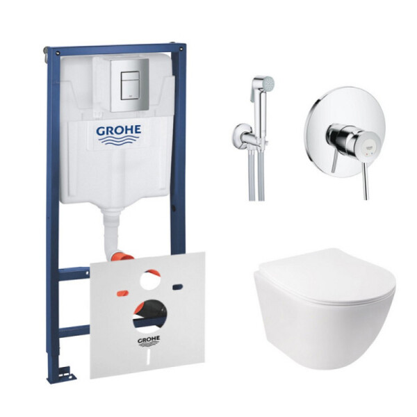 

Инсталляция Grohe Rapid SL 38772001 с унитазом Q-tap Jay WHI 5176 с сиденьем + набор для гигиенического душа со смесителем Grohe BauClassic 2904800S, 38772001WHI51762904800S
