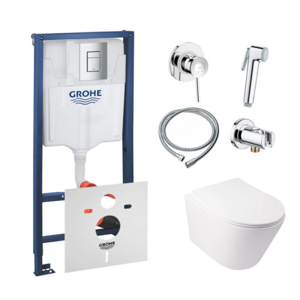 

Инсталляция Grohe Rapid SL 38772001 с унитазом Q-tap Swan WHI 5178 с сиденьем + набор для гигиенического душа со смесителем Grohe BauClassic 111048, 38772001WHI5178111048