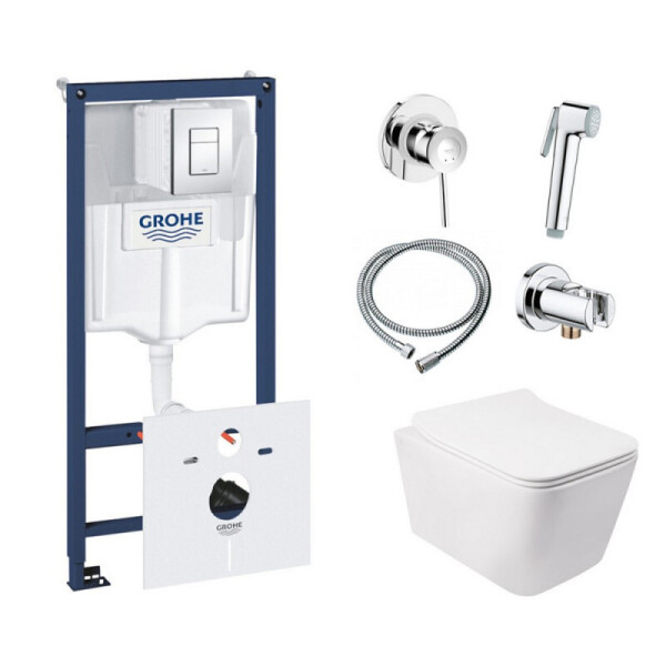 

Инсталляция Grohe Rapid SL 38827000 с унитазом Q-tap Crow WHI 5170 с сиденьем + набор для гигиенического душа со смесителем Grohe BauClassic 111048, 38827000WHI5170111048