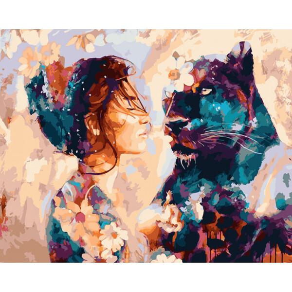 

Картина по номерам. Rainbow Art ";Девушка и пантера"; GX22875-RA